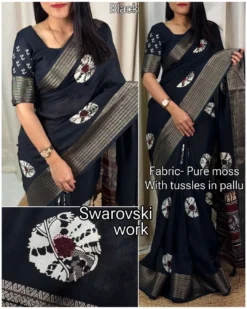 Kajol Kundan Pure Moss Swarovski Saree Wholesale