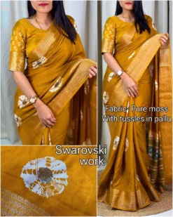 Kajol Kundan Pure Moss Swarovski Saree Wholesale
