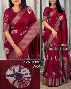Kajol Kundan Pure Moss Swarovski Saree Wholesale