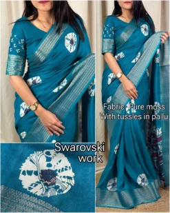 Kajol Kundan Pure Moss Swarovski Saree Wholesale