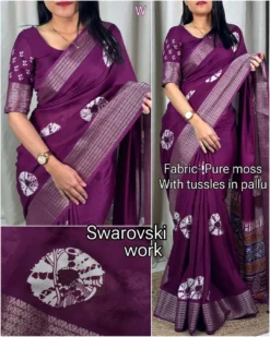 Kajol Kundan Pure Moss Swarovski Saree Wholesale