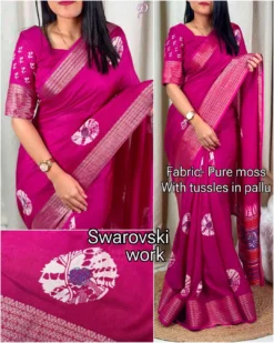 Kajol Kundan Pure Moss Swarovski Saree Wholesale