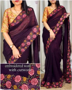 Kajol Rasna Organza Crush Embroidery Saree Wholesale