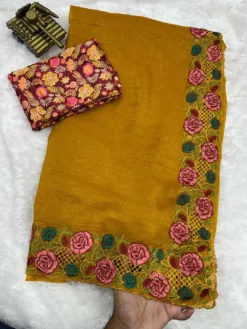 Kajol Rasna Organza Crush Embroidery Saree Wholesale