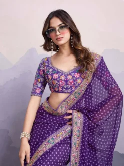Kiara Georgette Bandhani Print With Embroidery Lace Work New Design