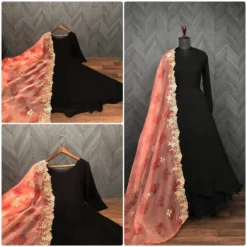 Mohini 9063 Black Flaired Gown with Dupatta Dress