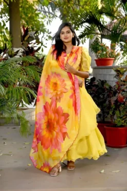 Mohini 9117 Yellow Gown with Dupatta