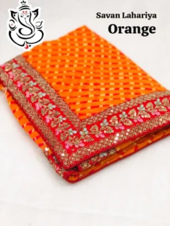 Ms Georgette Lahariya Saree With Embroidery Lace Border