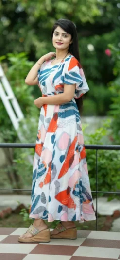 Rm Long Georgette Maxi Dress Flower Printed New Design 2024