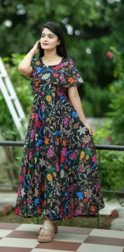 Rm Long Georgette Maxi Dress Flower Printed New Design 2024