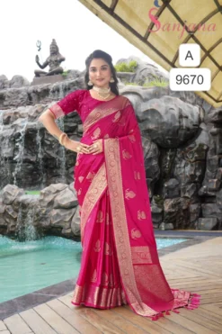 SNJ Sartin Show Pure Sartin Silk Weaving Saree Wholesale