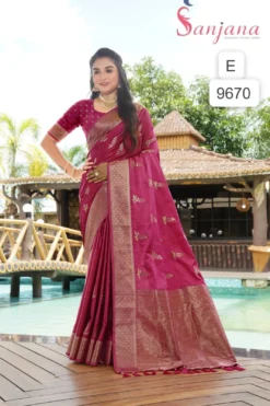 SNJ Sartin Show Pure Sartin Silk Weaving Saree Wholesale
