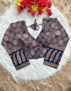 SS1089 Cotton Ajrakh Print V Cut Long Sleeve Blouse New Design