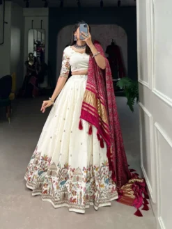 WMN 1601 White Khadi Cotton Lehenga Choli Online