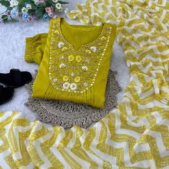 Alia 395 Viscose Muslin Silk Readymade Dress With Hand Moti Work