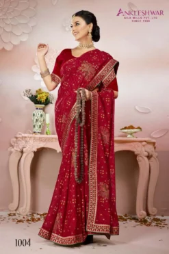 ANK Georgette Saree Bandhani Print With Lace Border Wholesale