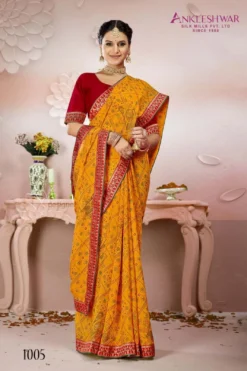 ANK Georgette Saree Bandhani Print With Lace Border Wholesale