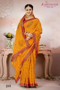 ANK Georgette Saree Bandhani Print With Lace Border Wholesale