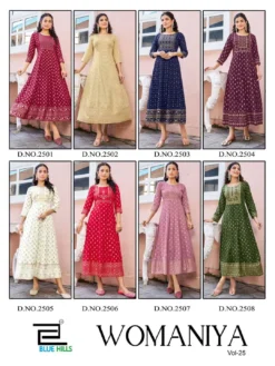 Blue Hills Womaniya Vol 25 Rayon Foil Printed Anarkali Kurti