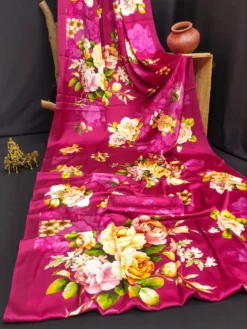 Dev Vol 11 Satin Saree Flower Digital New Print