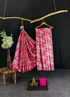 Dev Vol 12 Satin Saree Flower Digital New Print