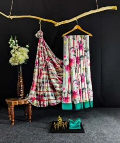 Dev Vol 12 Satin Saree Flower Digital New Print