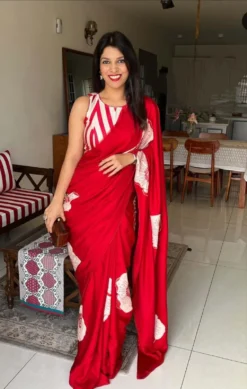 Dev Vol 17 Satin Red Saree Digital Print Latest Collection