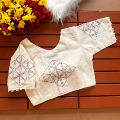 SS1089 Pure Camric Khadi Cotton Readymade Blouse With hand Work