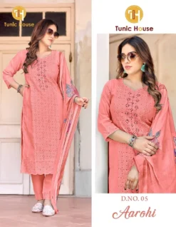 Tunic House Aarohi 01 Designer Cotton Kurti Bottom With Dupatta