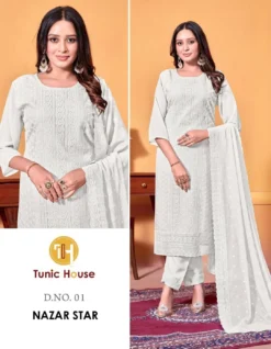 Tunic House Nazar Star Georgette Kurti Bottom With Dupatta