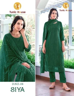 Tunic House Siya Designer Georgette Kurti Bottom With Dupatta