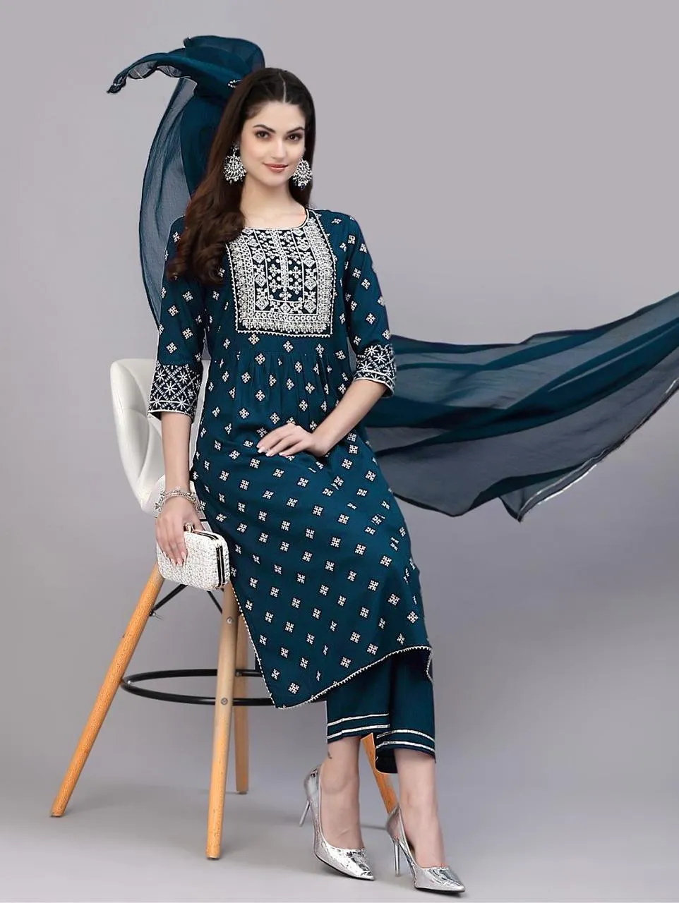 Beauty 1099 Heavy Rayon Embroidery Readymade Dress Under 1000