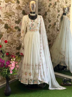 DKT 5021 white Gown With Dupatta Fancy work New Collection