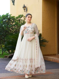 DKT 5021 white Gown With Dupatta Fancy work New Collection