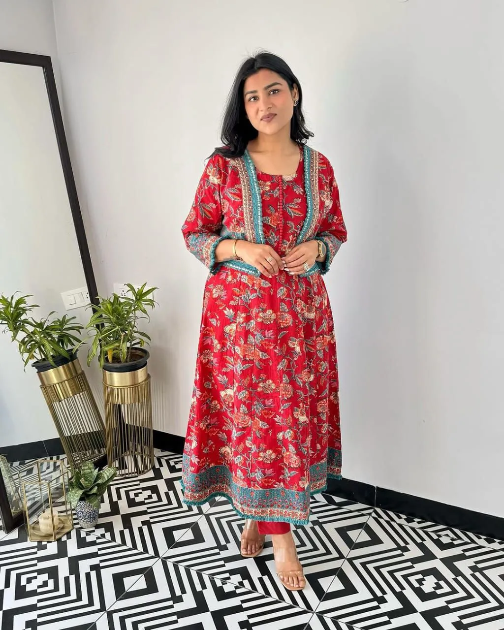 SS1017 Cotton Red Shrug tussle Readymade New Collection