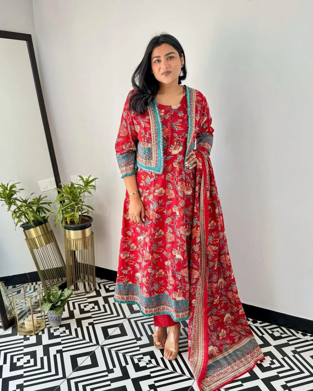 SS1017 Cotton Red Shrug tussle Readymade New Collection