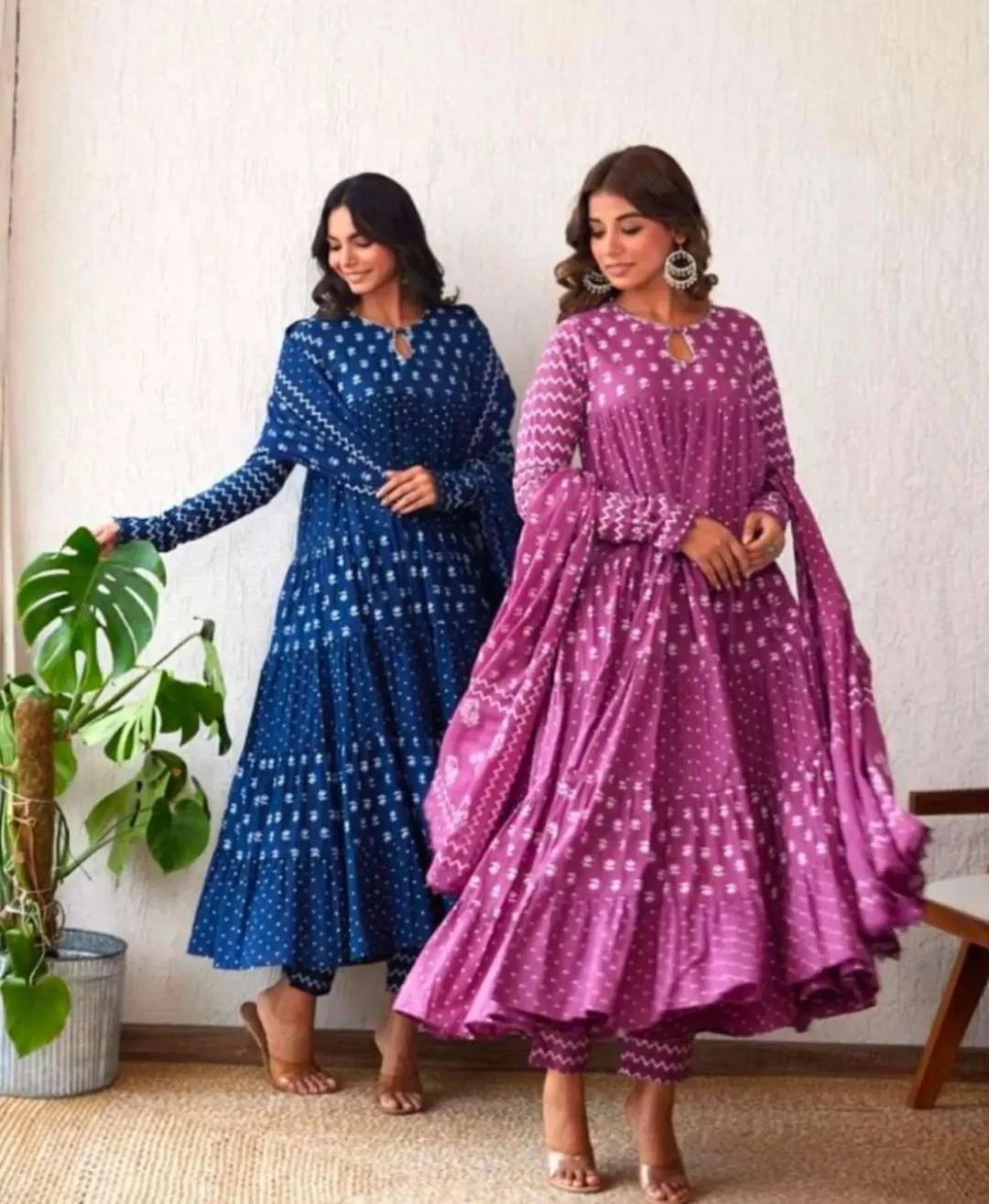 SS1017 Rayon Printed Big Gera Kurti Pant Dupatta Latest Wholesale