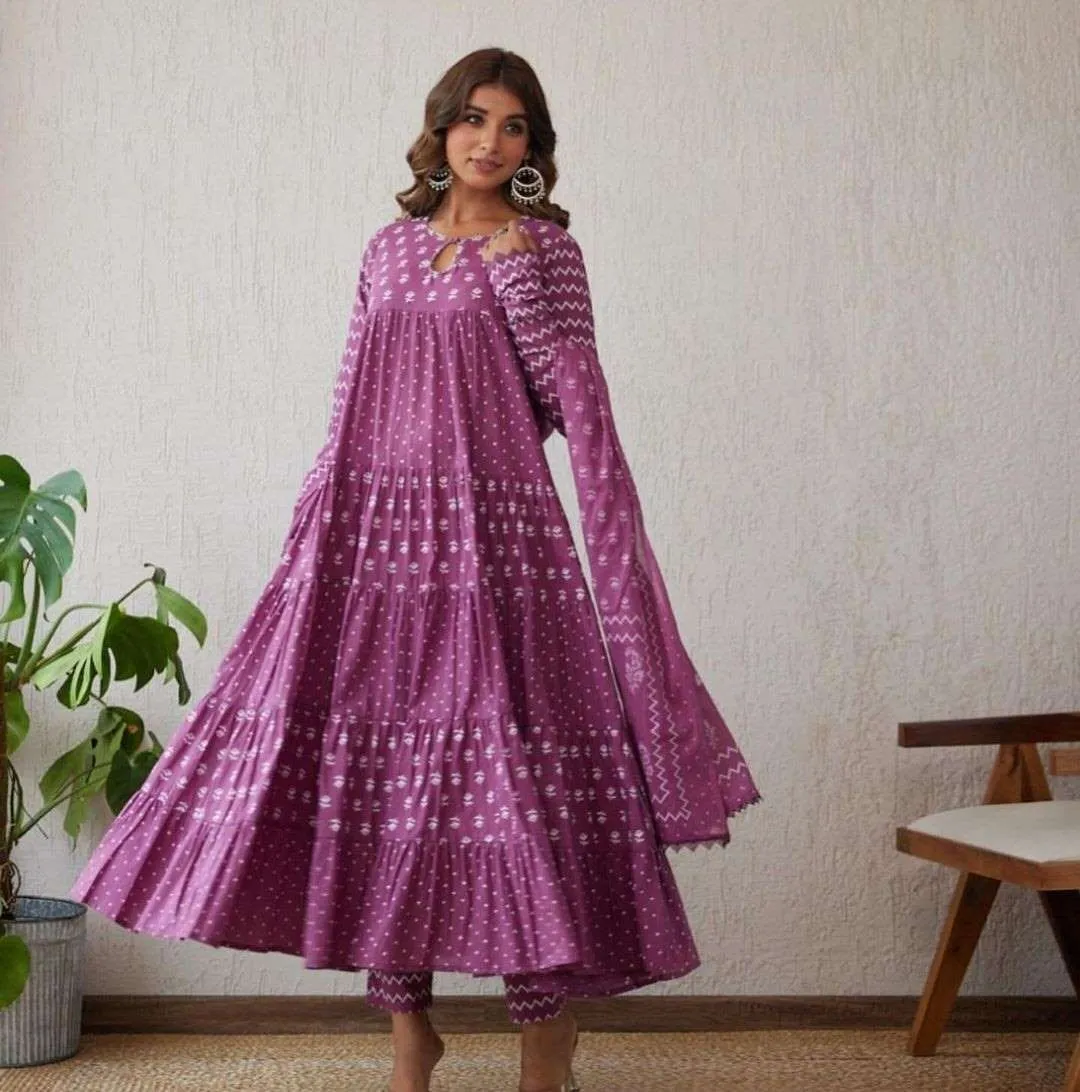 SS1017 Rayon Printed Big Gera Kurti Pant Dupatta Latest Wholesale