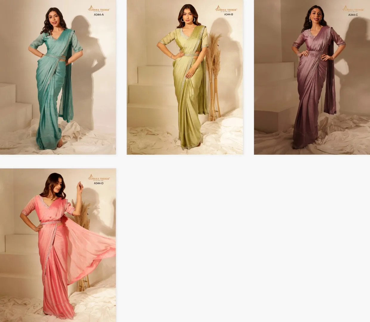Amoha Trendz A344 Chinon Silk Ready To Wear Saree Under 2500