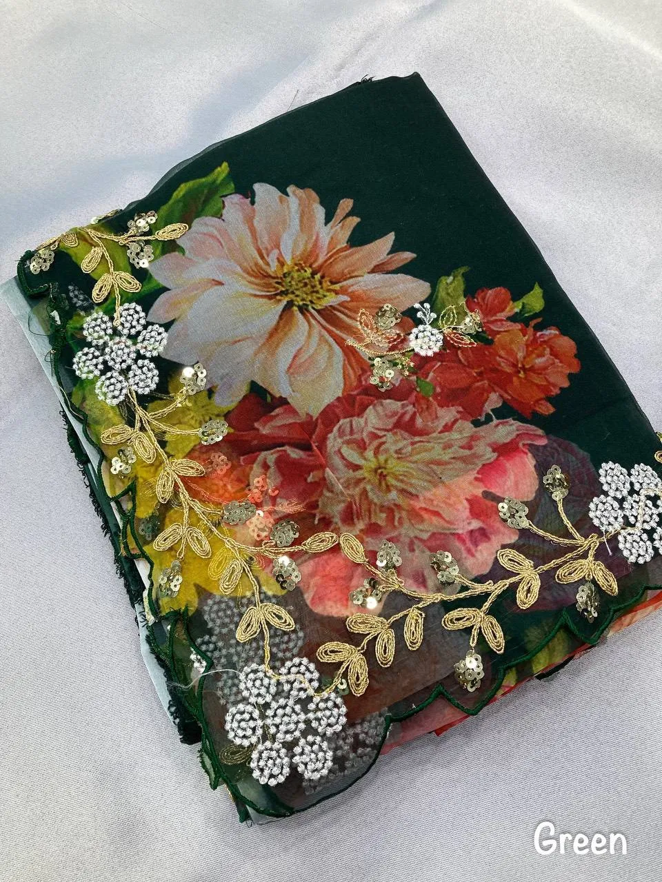 Kiara Golden Flower Organza Saree with Heavy Work