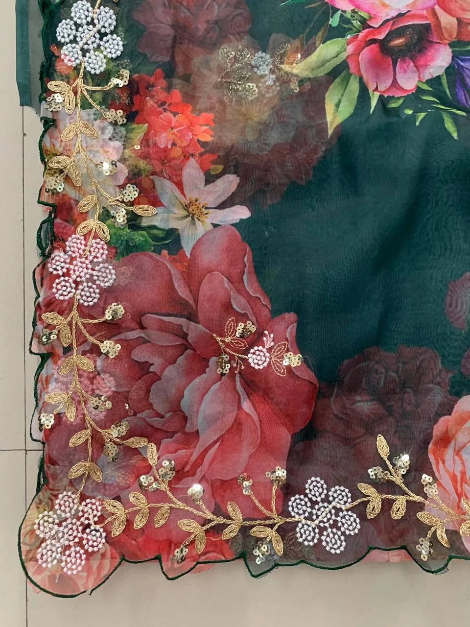 Kiara Golden Flower Organza Saree with Heavy Work