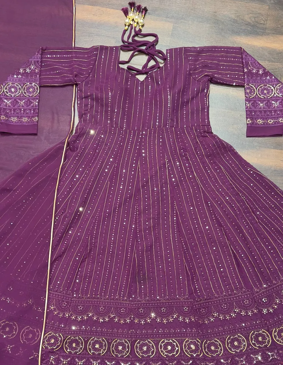 STD 6039 Purple Blooming sequence Embroidery Anarkali Kurti Set Collection