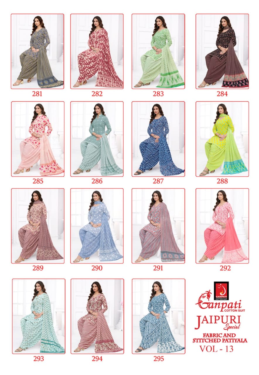 Ganpati Jaipuri Patiyala Vol 13 Cotton Top Bottom With Dupatta Dress Material Collection