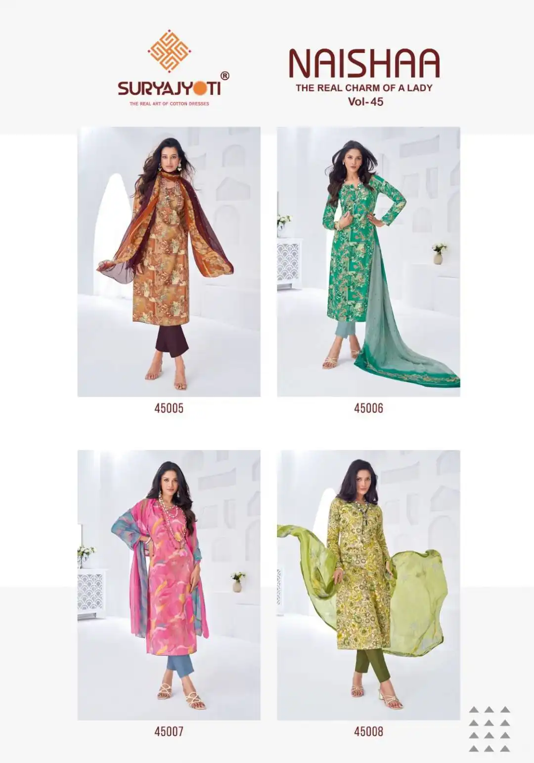 Suryajyoti Naishaa Vol 45 Jaam Satin Printed Dress Material Under 1000