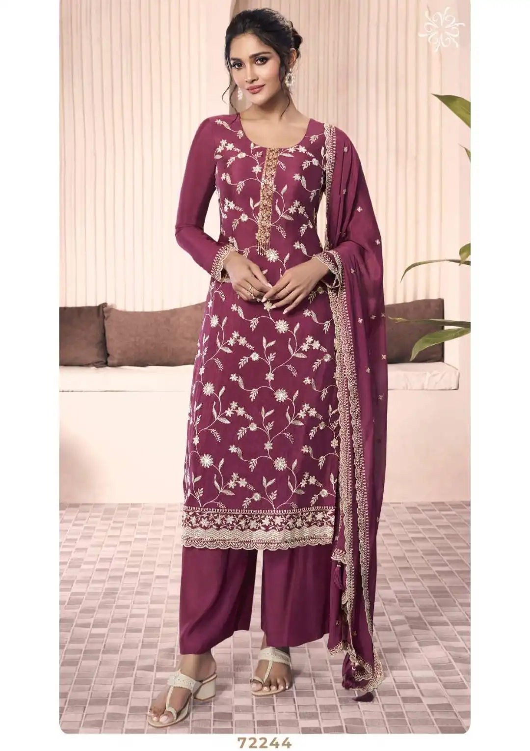 Vinay Kuleesh Shazia Chinon Embroidered Salwar Kameez Wholesale Under 2000