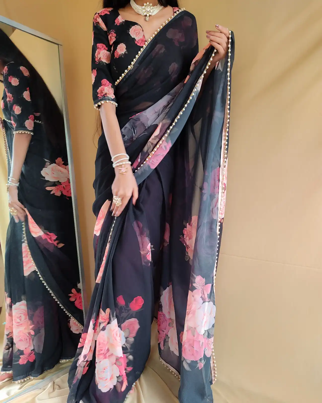 WMN 7007 New Printed Georgette Sarees Wholesale Under 1000