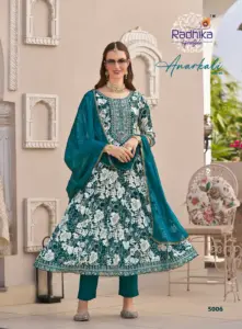 Radhika Anarkali Vol 5 Rayon Foil Printed Kurti Pant With Dupatta Below 1000