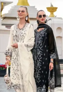 Zaveri Roshina Black And White Soft Organza Ready Made Collection Below 1500