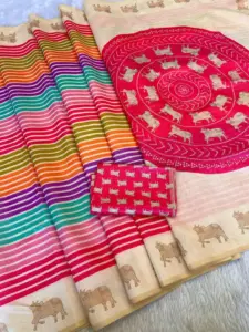 Sanjana Lifestyle Nandi Stripes Tussar With Stripes Print Saree Below 1000