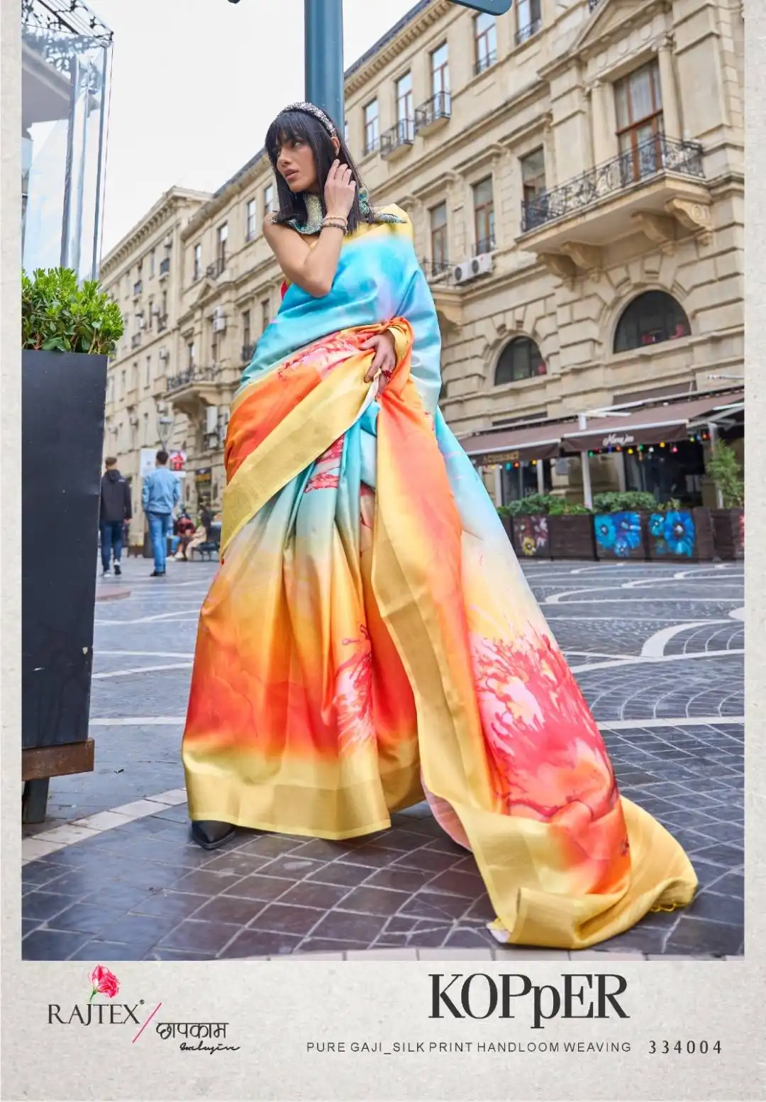 Rajtex Kopper Digital Printed Silk Saree Below 1500